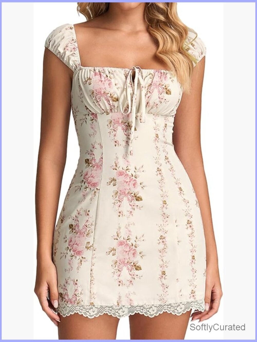 Vintage Lace Up Floral Corset Mini Dress Square Neck Sleeveless Summer